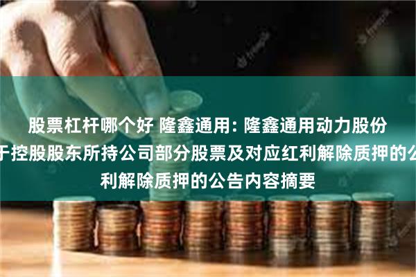 股票杠杆哪个好 隆鑫通用: 隆鑫通用动力股份有限公司关于控股股东所持公司部分股票及对应红利解除质押的